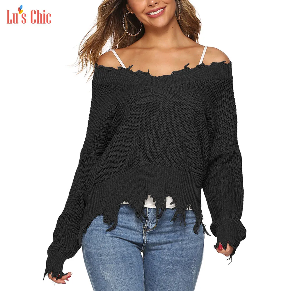 

Женский вязаный свитер с V-образным вырезом и длинным рукавом