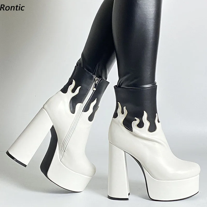 

Rontic Customize Color Handmade Women Winter Platform Ankle Boots Block Heels Round Toe Pretty White Party Shoes US Size 5-15