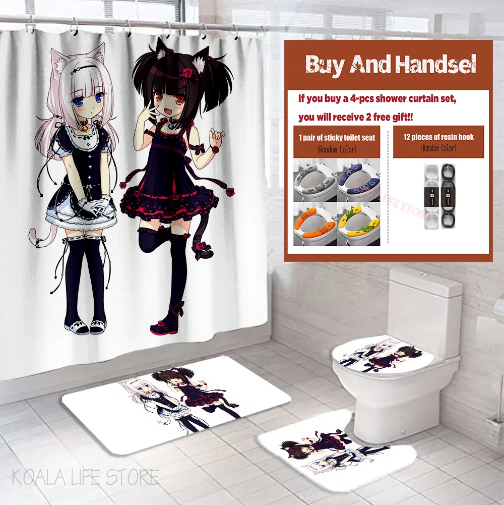 

NEKOPARA Bathroom Accessories 3D Printed Cute Girl Waterproof Shower Curtian Set Bathroom Rugs Mat Bathing Screen Home Decor