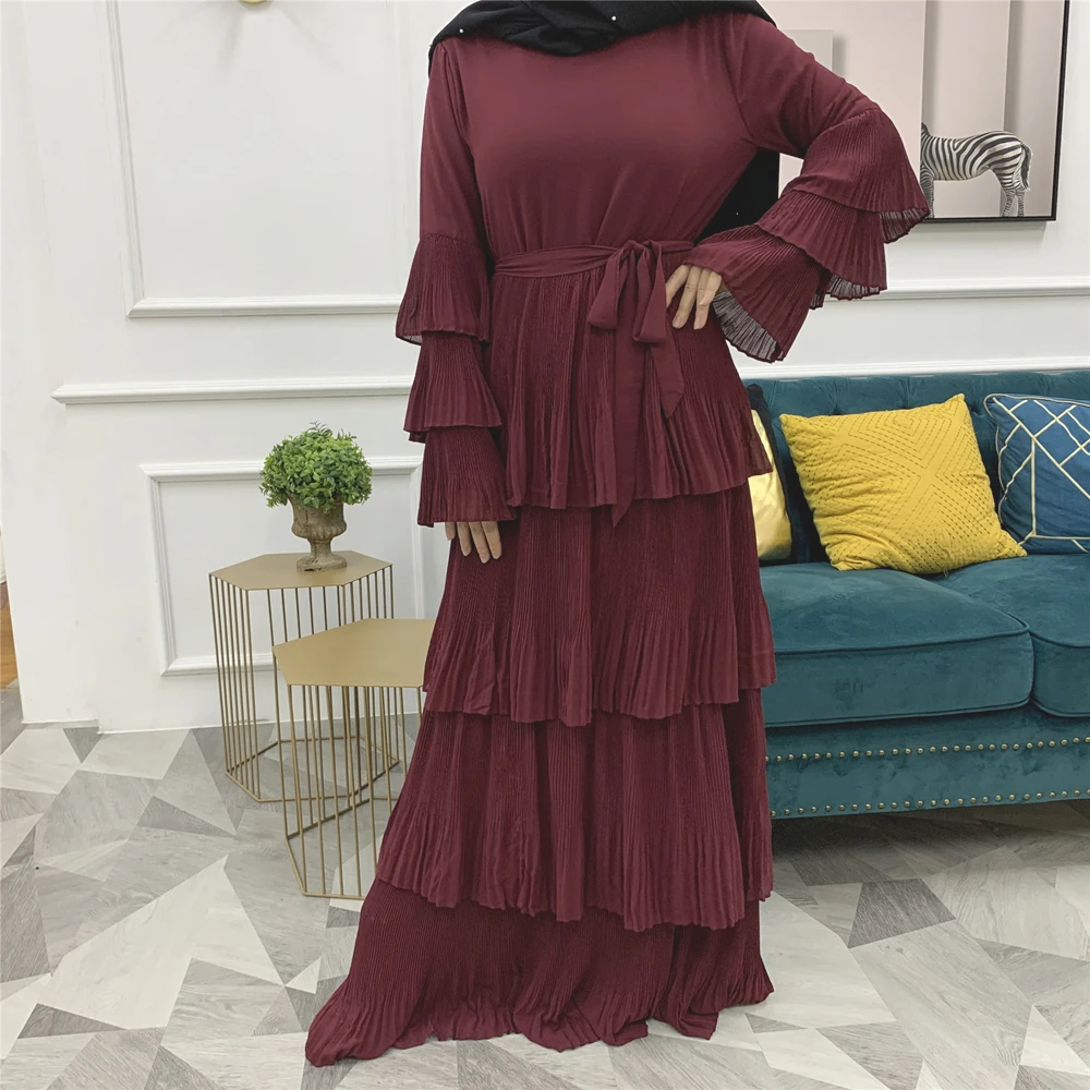 Модная Абая кафтан, искусственное платье с оборками, многослойная одежда Jilbab Caftan, Арабская одежда, Рамадан, служба поклонения