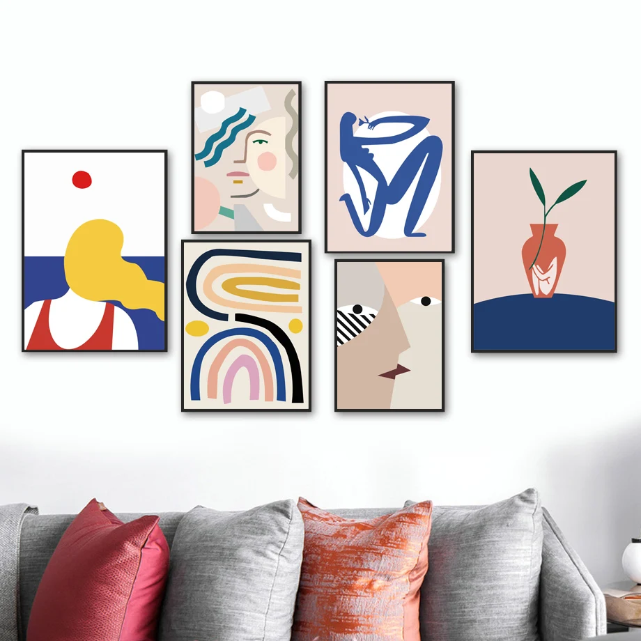 

Abstract Line Woman Body Face Vase Leaves Nordic Posters And Prints Wall Art Canvas Painting Wall Pictures For Living Room Decor