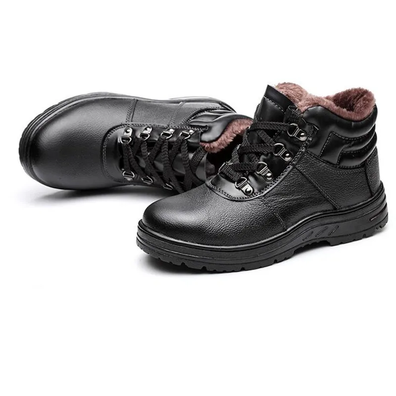 Зимняя обувь из натуральной кожи мужские ботинки со стальным носком и плюшевой