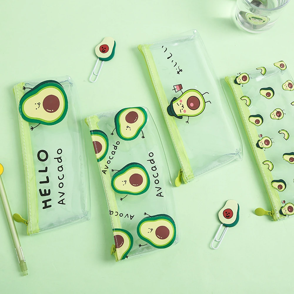 

1 Pcs Pencil Case Kawaii Cartoon Avocado School Box Student Clear Pencilcase Cosmetic Pencil Bag School Supplies Stationery