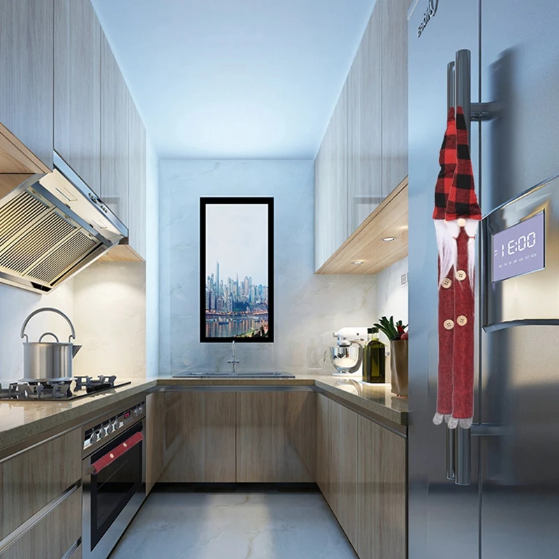 

1 Set of 8 Pieces of Christmas Santa Claus Snowman Non-Slip Refrigerator Door Handle Christmas Party Home Decoration