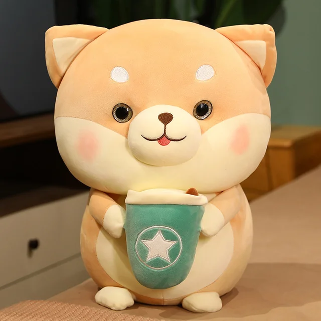 1Pcs Shiba Inu Dog Holding Bubble Tea Cup Plush Toys Cute Tuffed Soft Huggable Animal Boba Pillow Dolls for Girls Birthday Gifts | Дом и сад