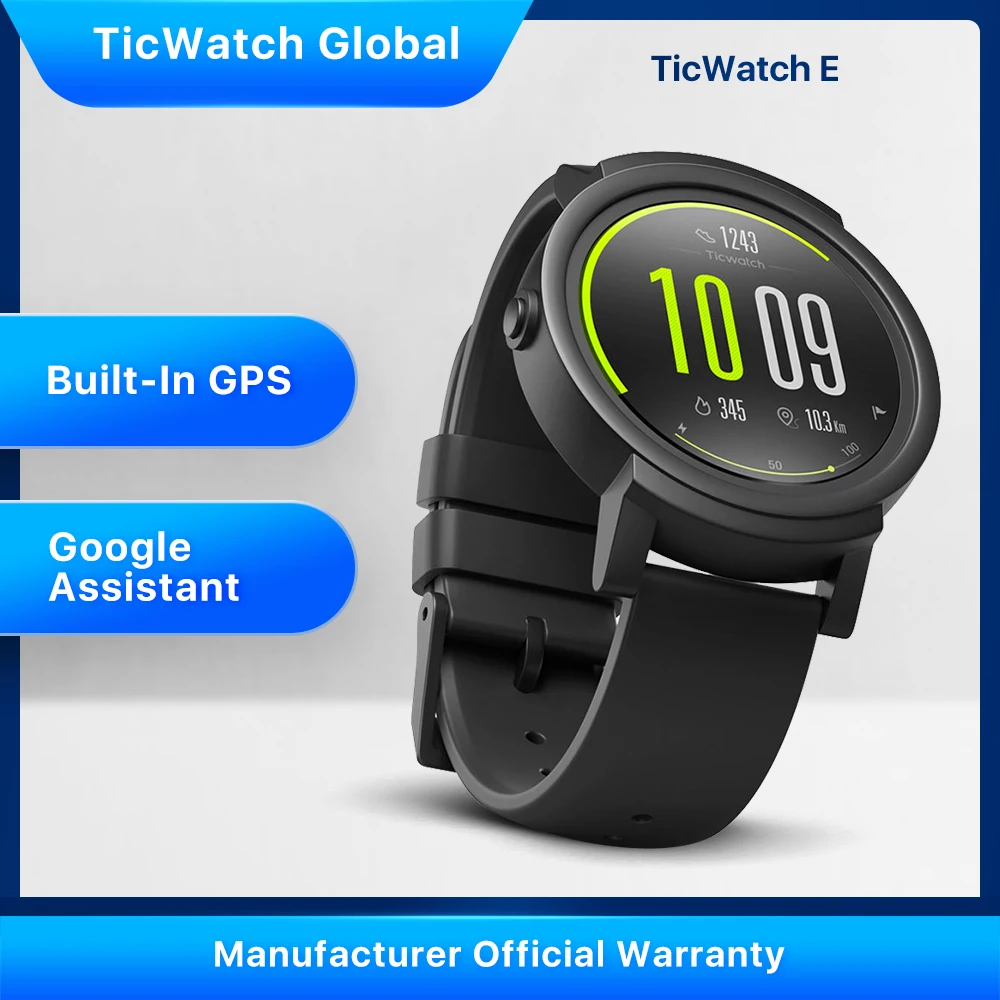 Смарт-часы TicWatch E (восстановленные) Bluetooth GPS спортивные часы iOS  Android Google Play IP67 водонепроницаемые многоязычные | АлиЭкспресс