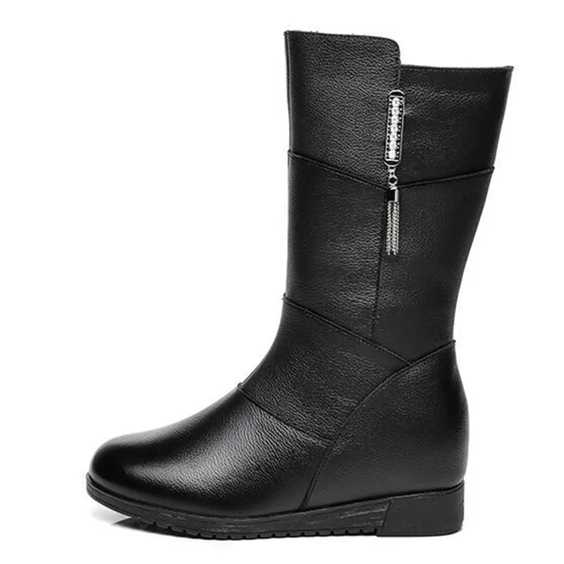 

New Top Cowhide Rhinestone Autumn Winter Boots In-tube Boots Increased Within High-heel Shoes Warm Boots Snow Shoes Women Boots