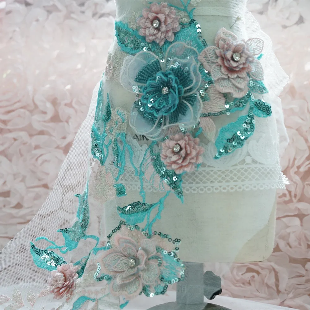 

Sequined embroidery lace applique collar beaded rhinestone 3D flower applique patches for diy wedding clothing dress decoration