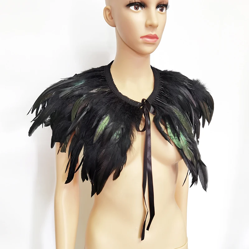 Iridescent Rooster Feather Shawl Gothic Feather Cape Fake Collar Victorian Cosplay Props Halloween Party Stage Costume Clubwear