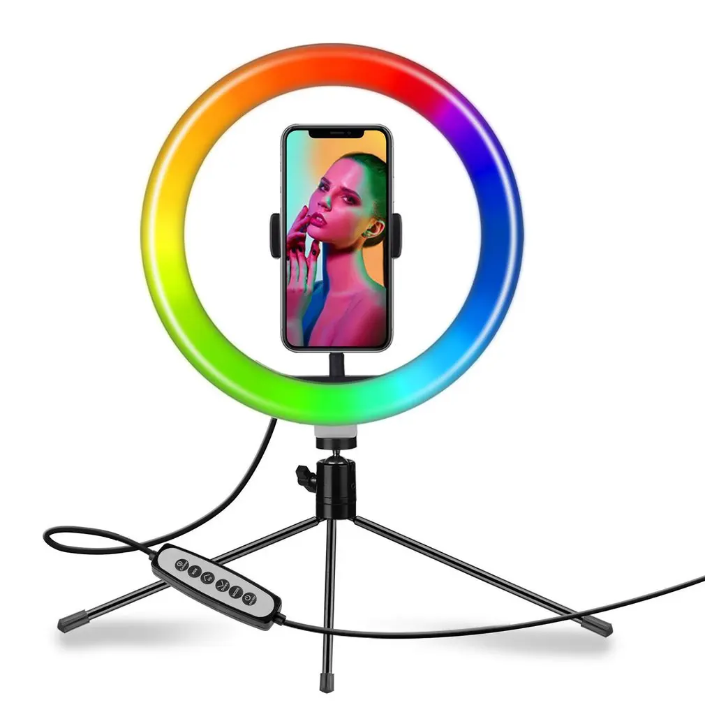 

10Inch RGB Fill Photography Lighting Phone Ringlight Tripod Stand Photo Led Selfie Ring Light 360°Rotating Lamp for Youtube Live