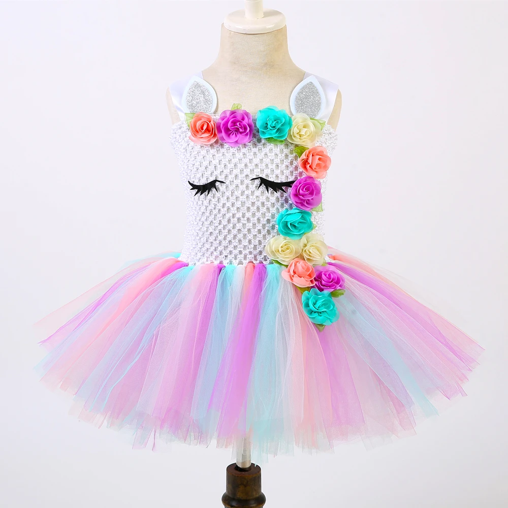 Детское нарядное платье-пачка с единорогом для девочек комплект повязкой на