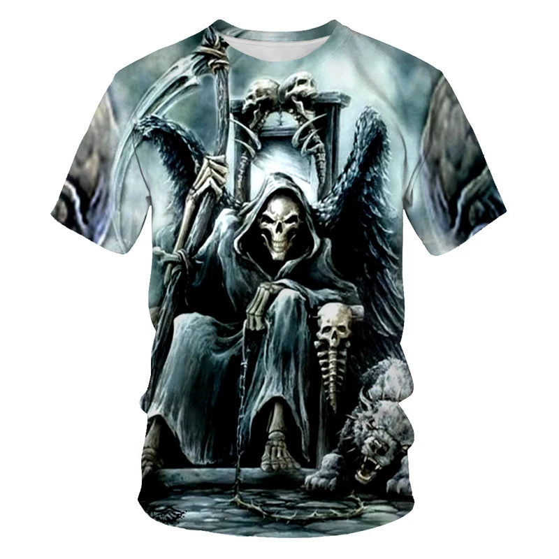 

Funny & Scary skull 3D print t-shirt 2021 summer o-neck short sleeve casual T-shirt Necessary for Halloween king of the Skull