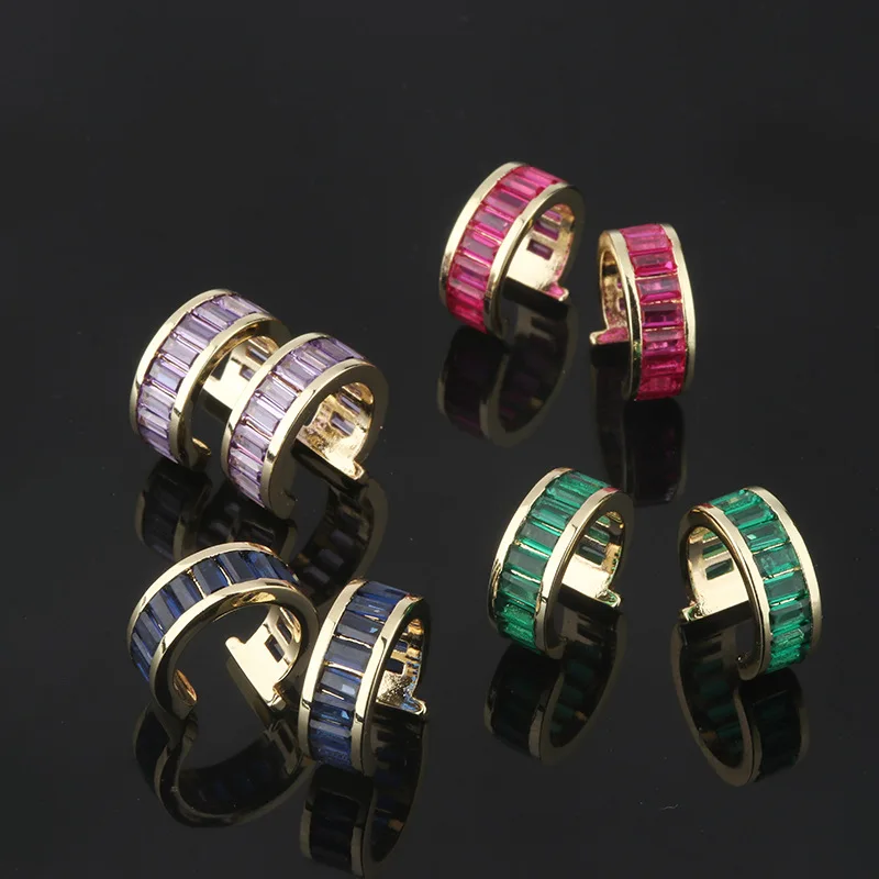 OMYFUN серьги каффы без пирсинга Разноцветные с кристаллами красного синего