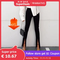wannathis sexy casual pencil pants women trousers autumn elegant high waist hem zipper split slim pants 2020 fashion streetwear