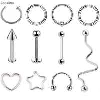 leosoxs 2 pcs stainless steel nose ring earrings lip nails tongue nail piercing jewelry european and american fashion trends