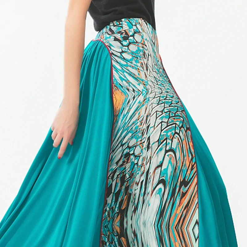 

VOA Silk 41mm Double-Sided Green Color Knitted Asymmetric Printed Heavy Splicing Folds Expandable Longuette C709