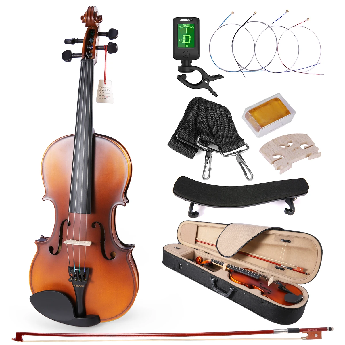 

Ammoon матовая акустическая 4/4 Скрипка белая сосна Верхняя доска Кленовая подложка сервант смычок из красного дерева с переносным чехлом