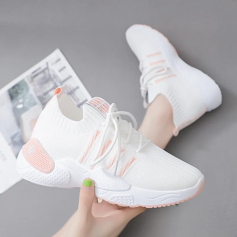 White Pink Женские кроссовки осенние модные уличные прогулочные амортизирующие кроссовки дышащие спортивные кроссовки для фитнеса - Цвет: White Pink