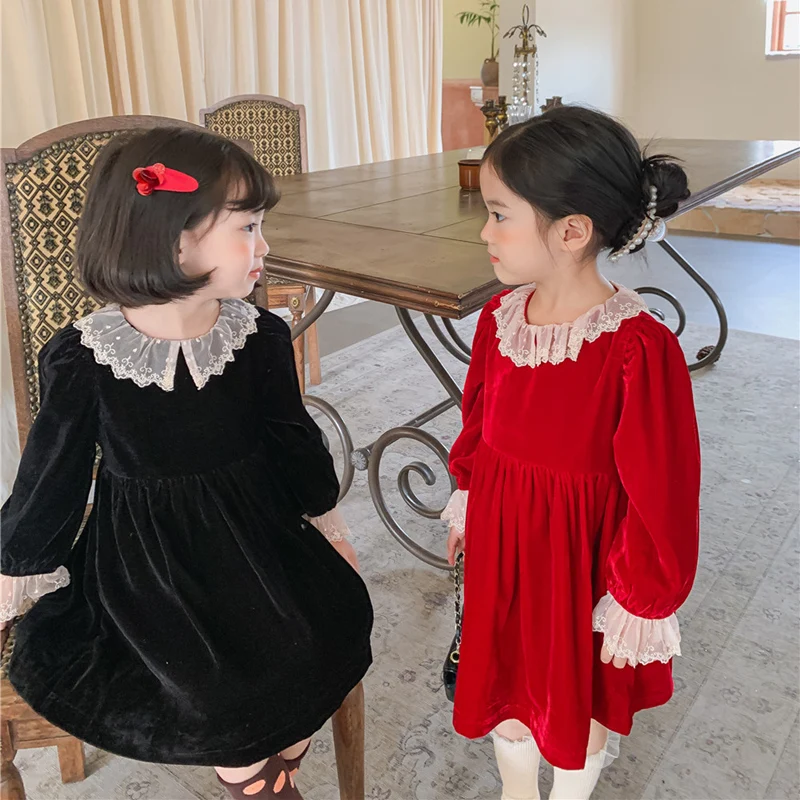 

Girl Dress Kids Baby Party Evening Gown 2021 Velvet Warm Plus Thicken Winter Autumn Cotton Flower Girl Dress Children Clothing