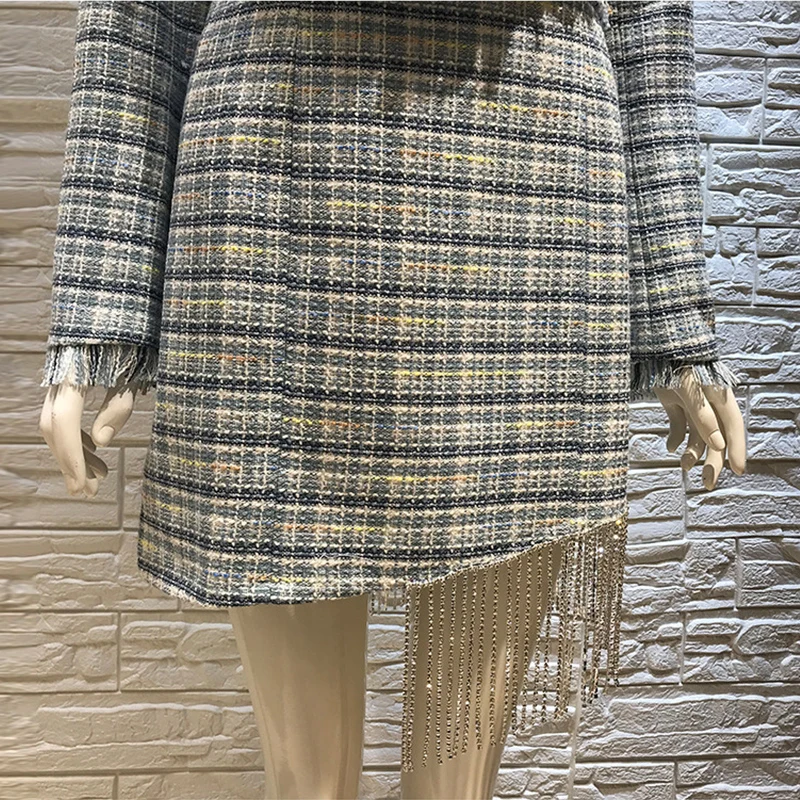 

Two Piece Set Women Tassles Autumn Jacket+Diamonds Dress
