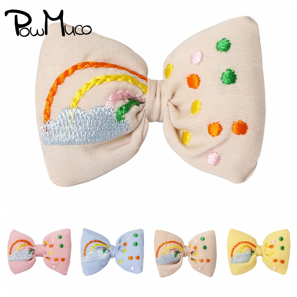 

Powmuco 7*5 CM Cute Embroidered Bowknot Infant Hair Clips Fashion Baby Girls Bangs Hairpins DIY Kids Headwear Photography Props