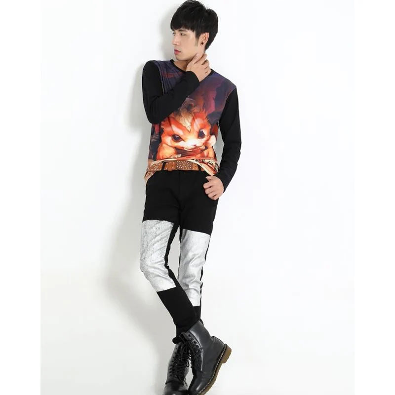 Брюки-Карандаш мужские большого размера серебристые штаны в стиле Харадзюку