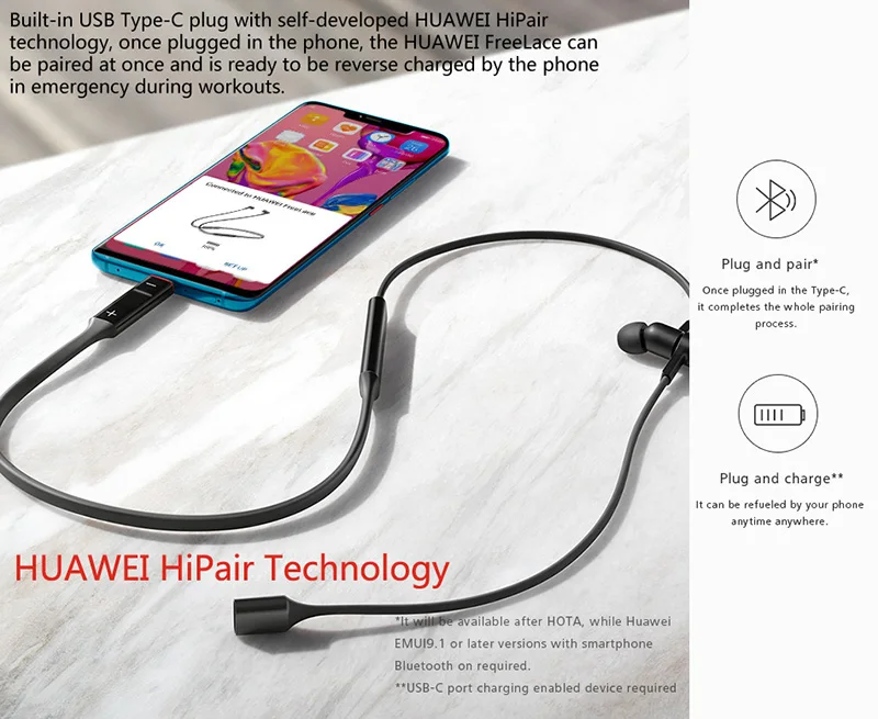 Оригинальные беспроводные наушники huawei FreeLace, Bluetooth, спортивные водонепроницаемые наушники-вкладыши, кабель памяти, металлическая полость, силиконовый магнитный переключатель