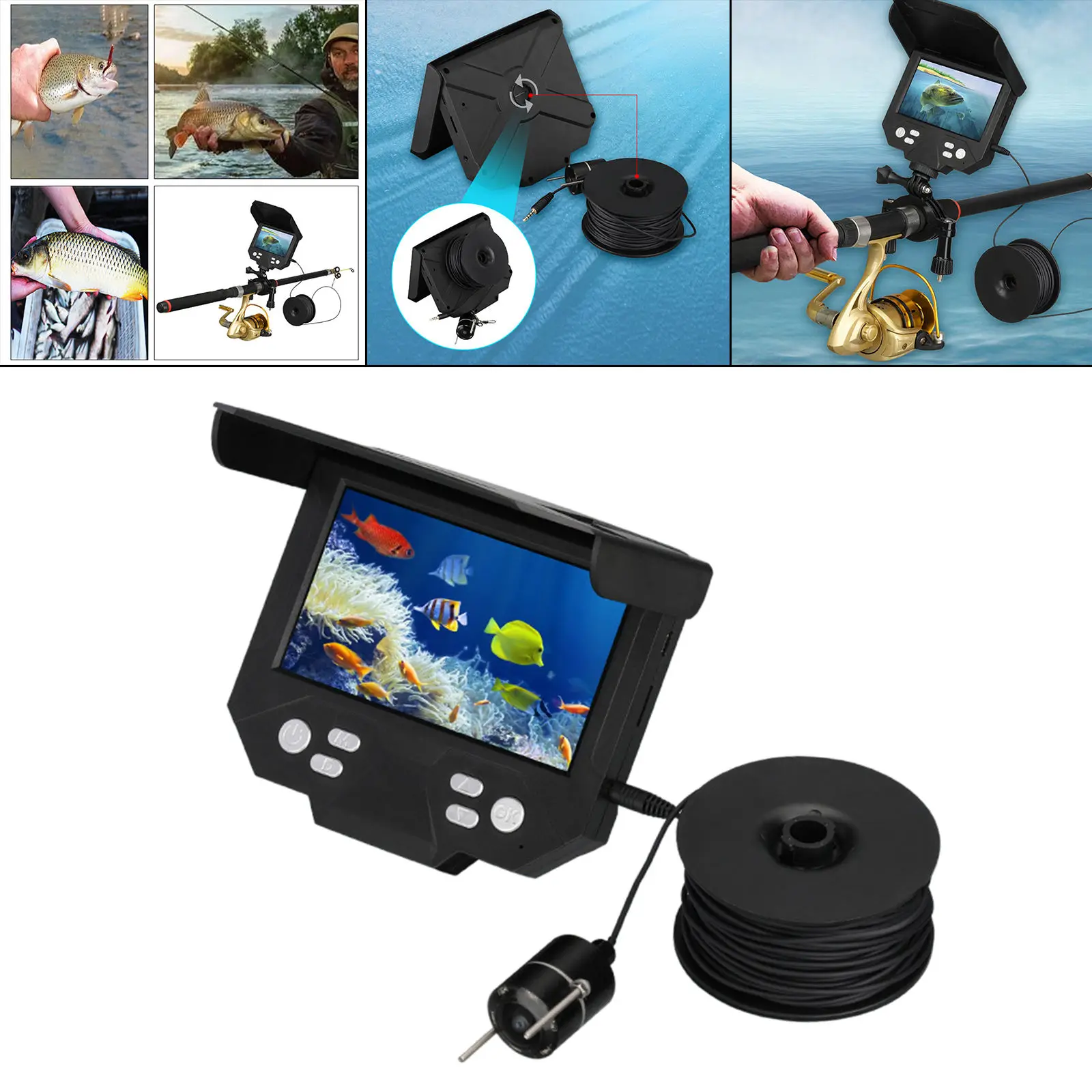 Продажа Камера для поиска рыбы, ЖК-монитор 4,3 дюйма, глубина 30 м, инфракрасная светодиодная подсветка с ночным видением