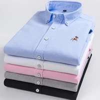 s4xl high quality 100 cotton oxford mens plaid shirts man embroidery casual long sleeve shirt for men white blue dress shirt