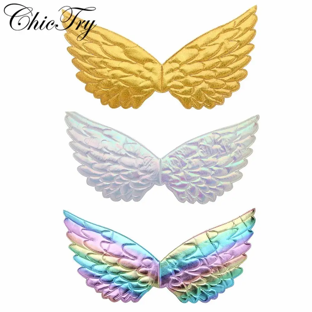 Девочки Блестящий металлический Крылья ангела для фотографии маскарадный