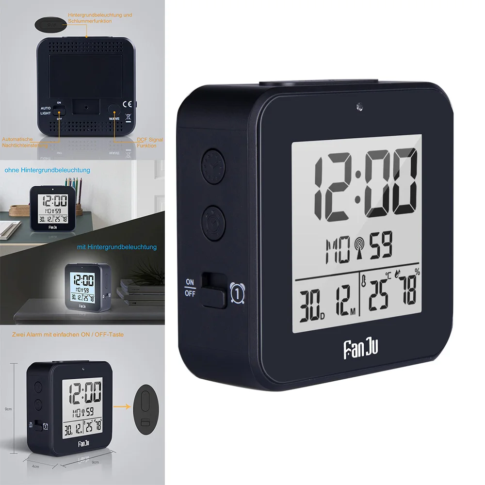 Цифровой будильник со светодиодный Ной подсветкой DCF радио двойной