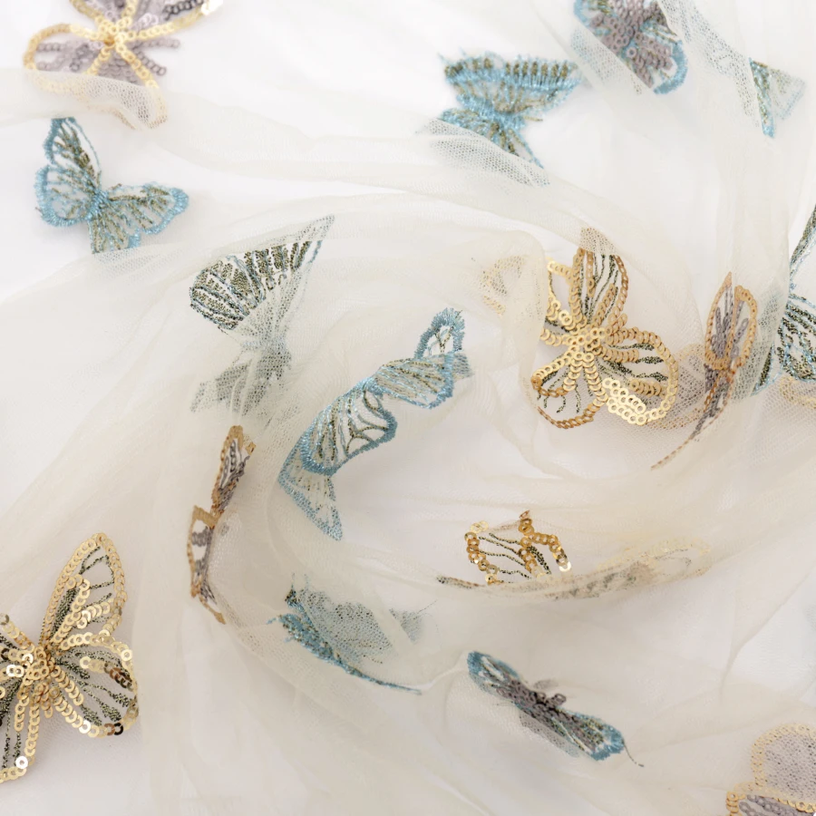 5 ярдов бабочка сетка hanfu ткань многоцветная вышивка бусина в виде бабочки