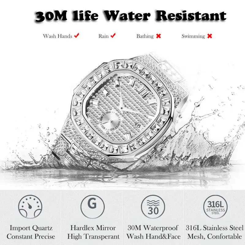 

MISSFOX Hot Sale High Quality Luxury Men Watch Patek Full Paved Diamond Nautilus Watches For Men Watches Top Brand Luxury Gift