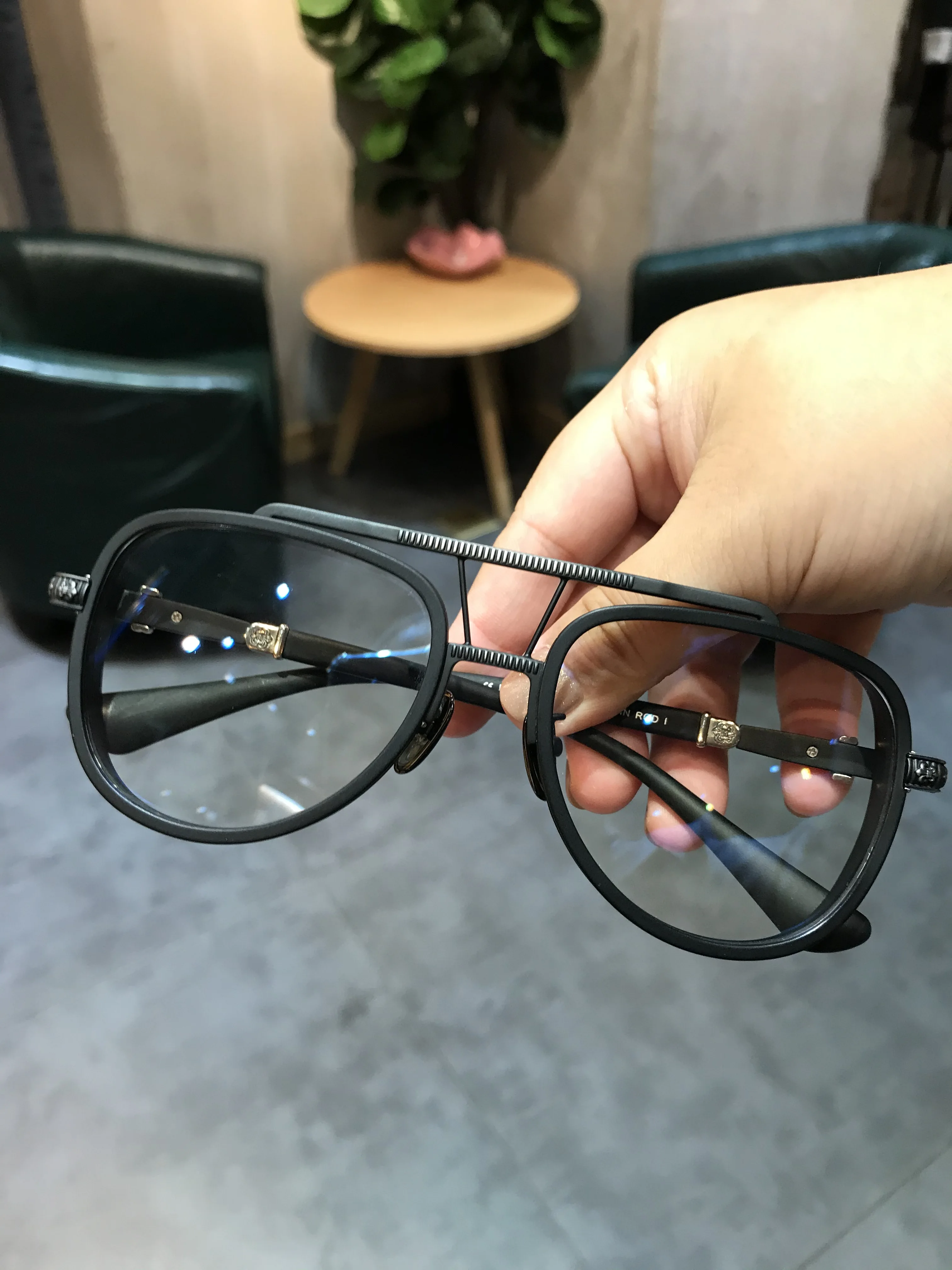 

JIANDAN Retro Fashion Personality Double Beam Men And Women Big Face Pilot Frame Anti-Blue Light Glasses