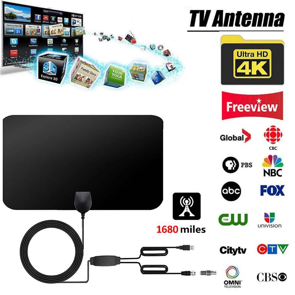 

1680 Miles 4K Digital HDTV Aerial Indoor Amplified Antenna With HD 1080P DVB-T2 Freeview TV For Life Local Channels Broadcast
