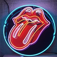 neon sign for tongue rock roll lamp glass tubes decorate light room paint arcade display business impact attract neon light wall