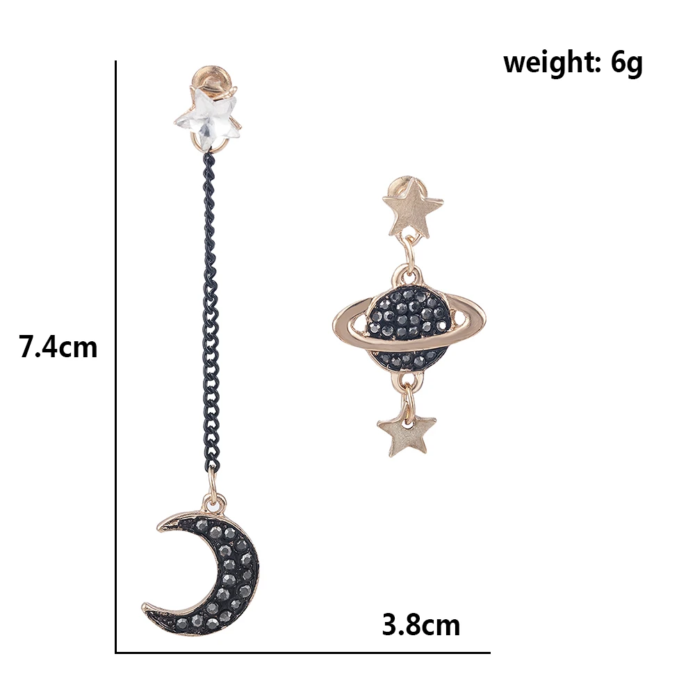 

fashion simple Moon Star Planet Drop Dangle Earrings Asymmetric Crystal long Earrings Women temperament wild jewelry earrings