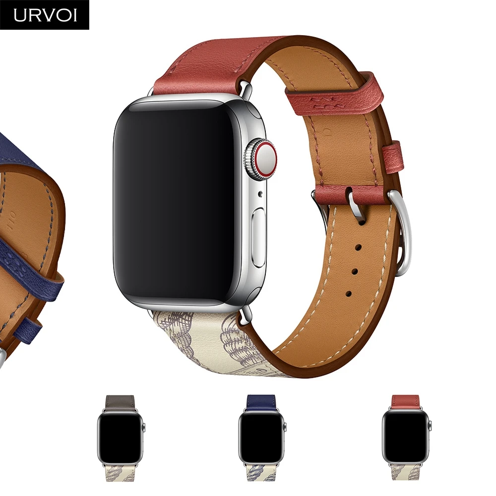 URVOI печатных один тур для apple watch серии 5/4 3/2/1 группа Swift кожаный ремешок наручных