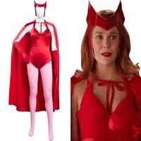 wanda vision scarlet witch wanda maximoff cosplay costume women jumpsuit outfits cape halloween carnival suit