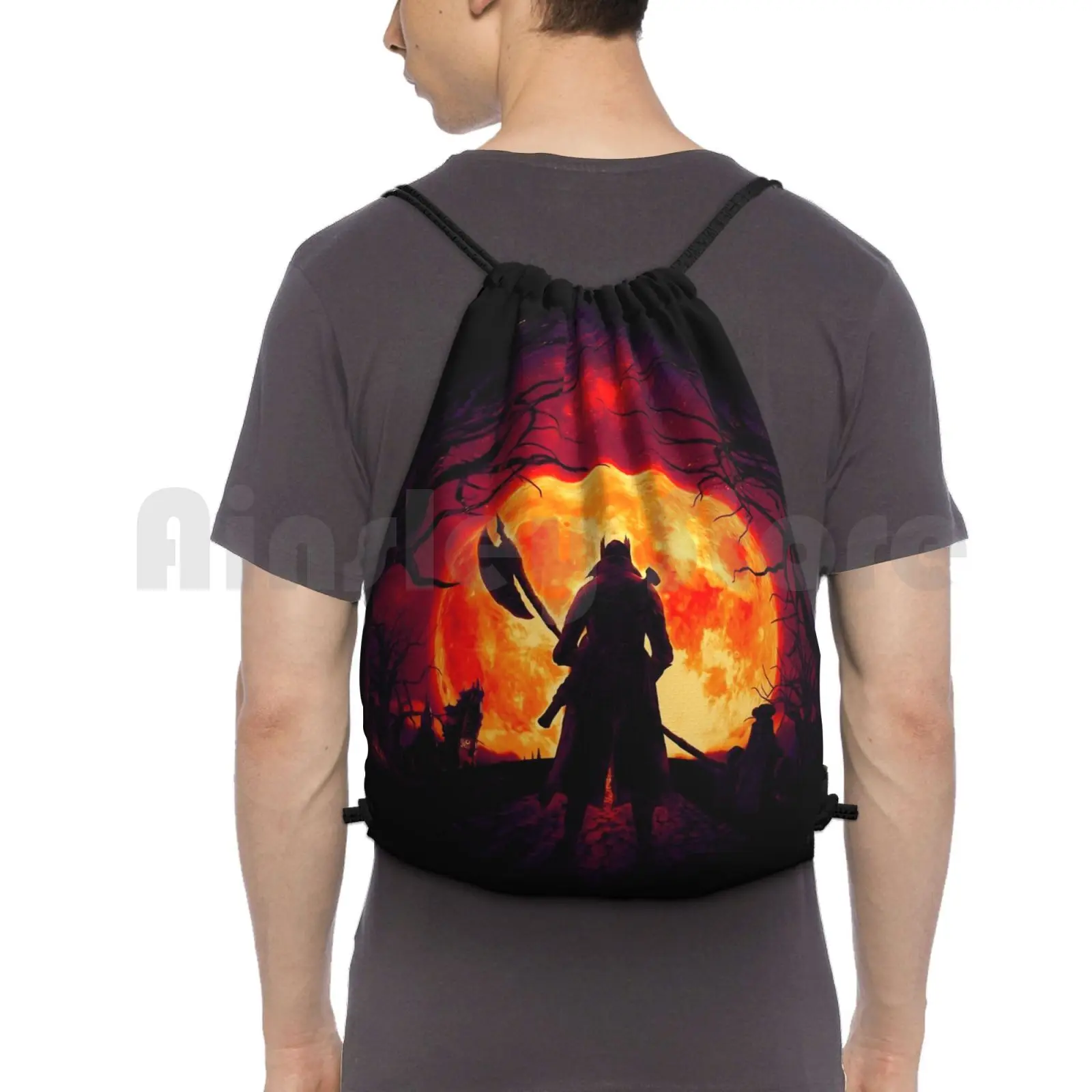 

A Blood Moon'S Night ( Bloodborne ) Backpack Drawstring Bags Gym Bag Waterproof Bloodborne Dark Souls Dark Souls Ps4
