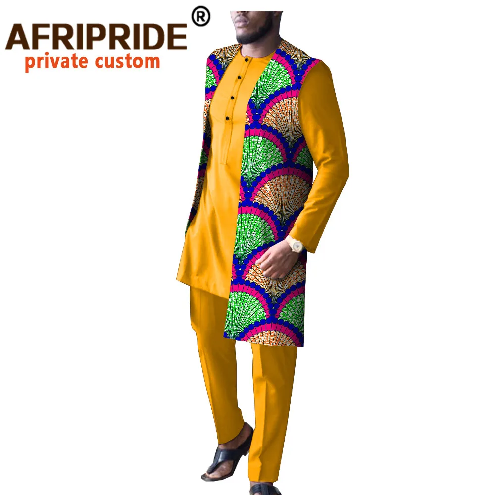 Африканская одежда для мужчин куртка с принтом + рубашка штаны комплект из 3