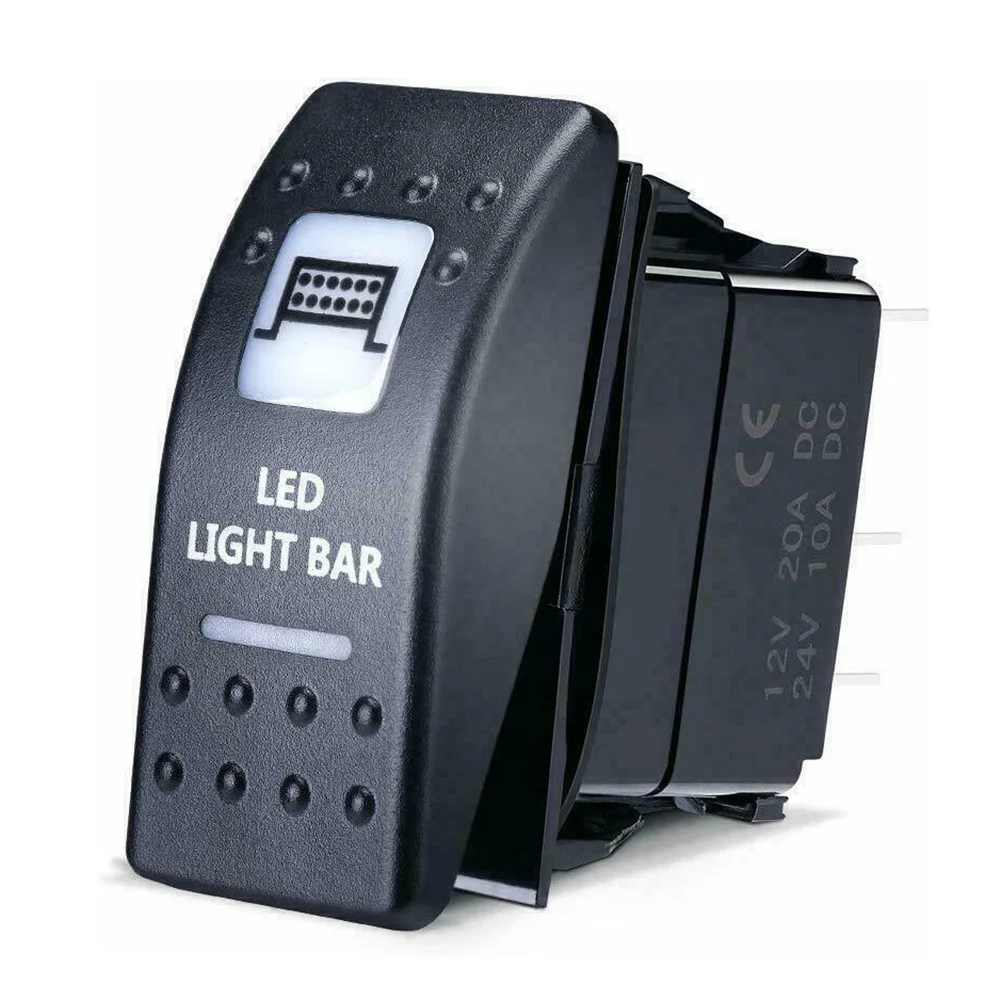 

LED Light Bar Switch White Light ON-OFF Rocker Switch 20 Amp Accessories Durable