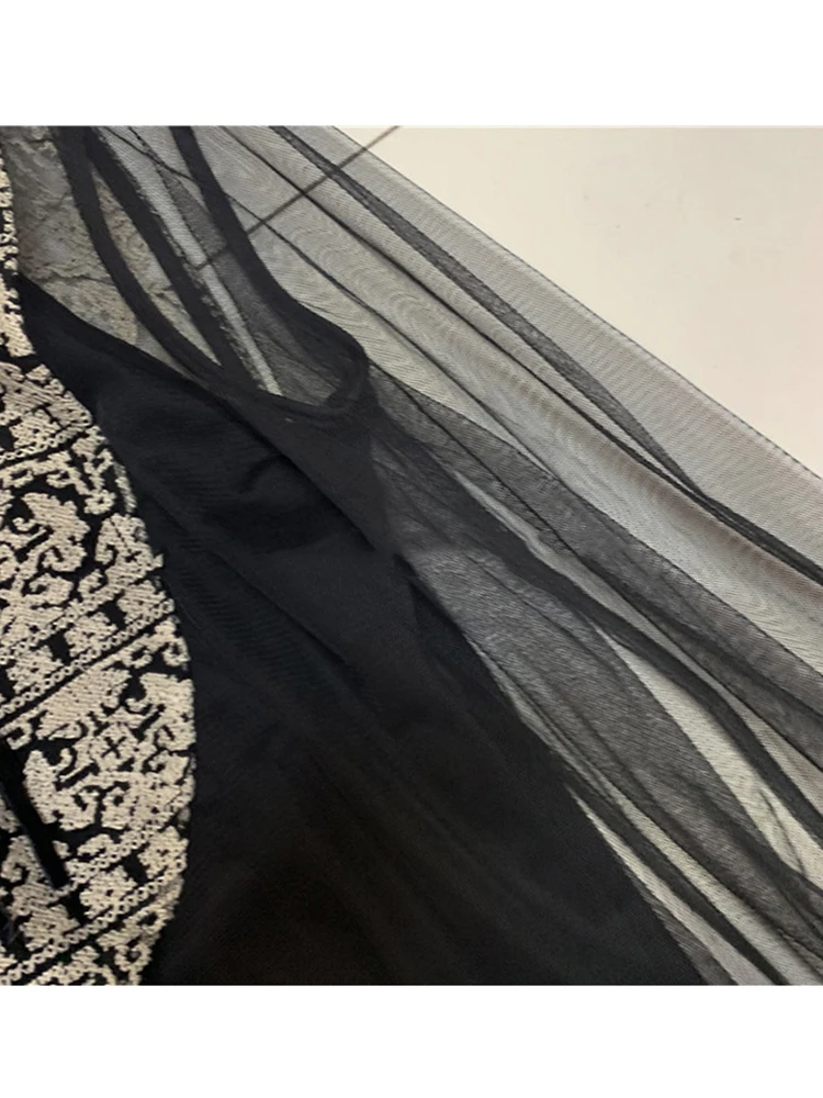 

First song Embroidered stitching lace two-piece mesh top shirt 2019New summer round neck perspective sexy belt women's shirt XL