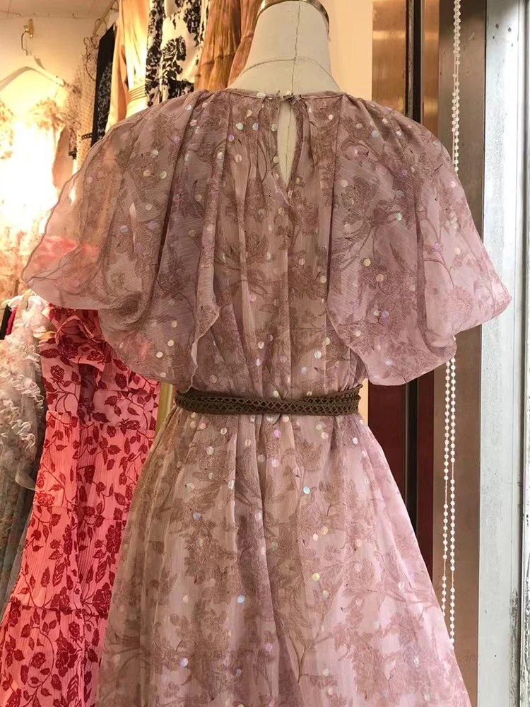 

Heavy craftsmanship contrast color applique lace high waist retro print loose big hem dress ladies summer new style pettiskirt