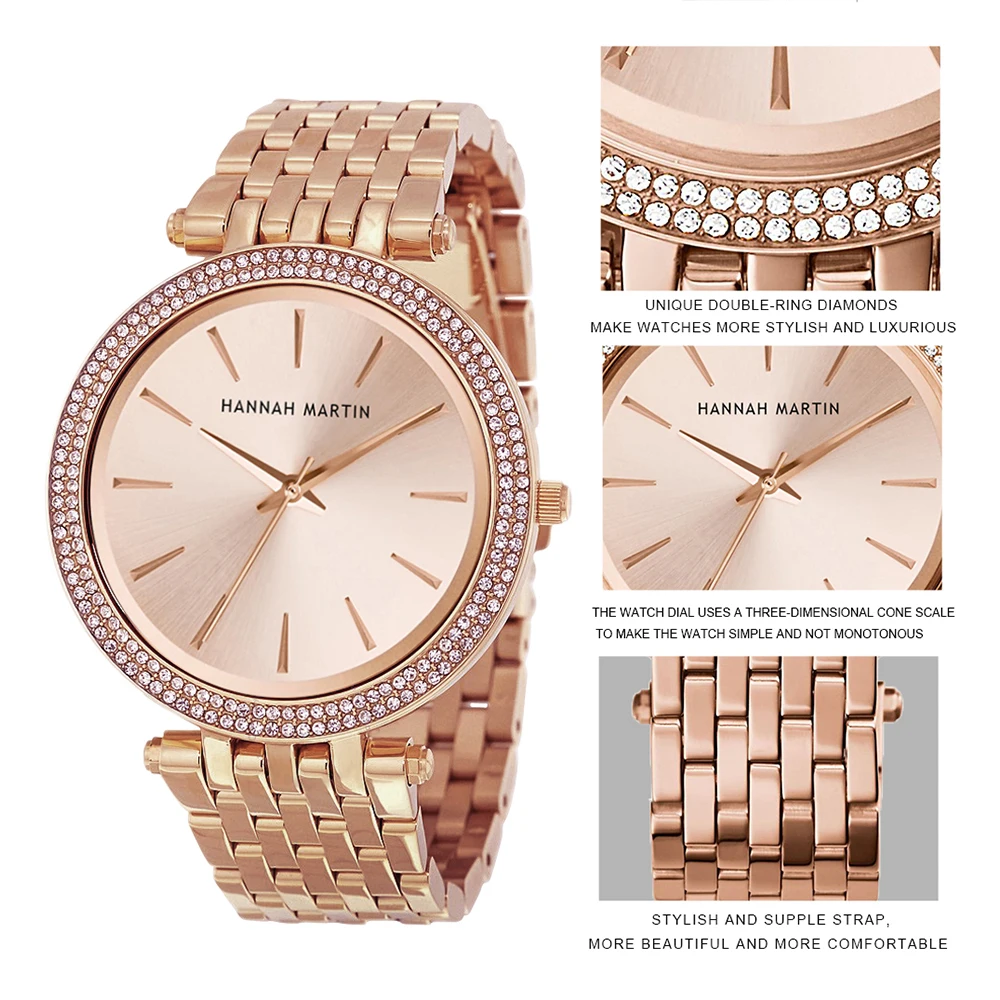 Дропшиппинг женские Розовое Золото Топ люксовый бренд кварцевые Стразы модные