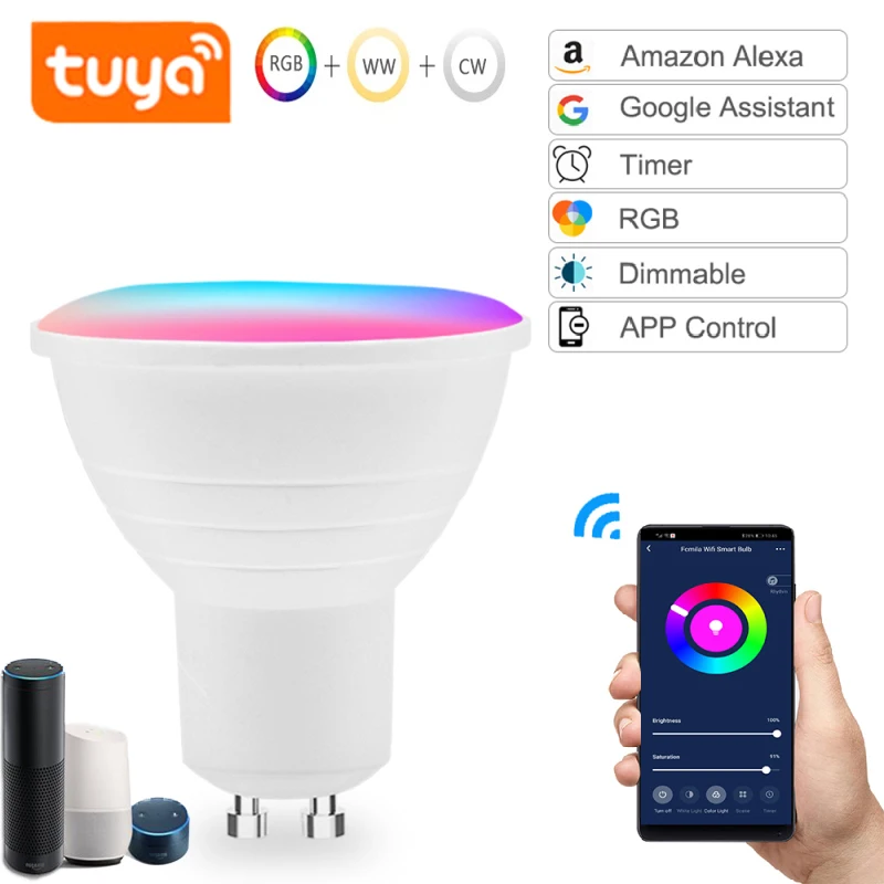 

1-4pcs GU5.3/GU10 WiFi Smart Bulb LED light Cup 5W RGB+WW+CW Support Tuya Alexa Google Home IFTTT Remote Voice Control Led Lamp