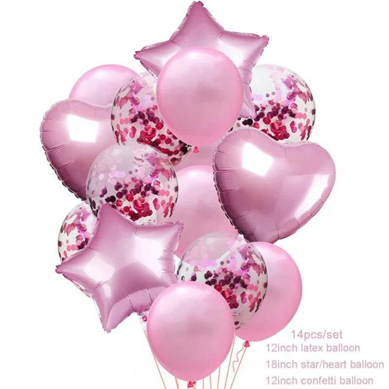 14pcs pink 10 шт мульти розовое золото сердце фольгированные шары конфетти латексные воздушные шары для дня рождения вечерние украшения дети взрослые шарики для свадьбы - Цвет: 14pcs pink