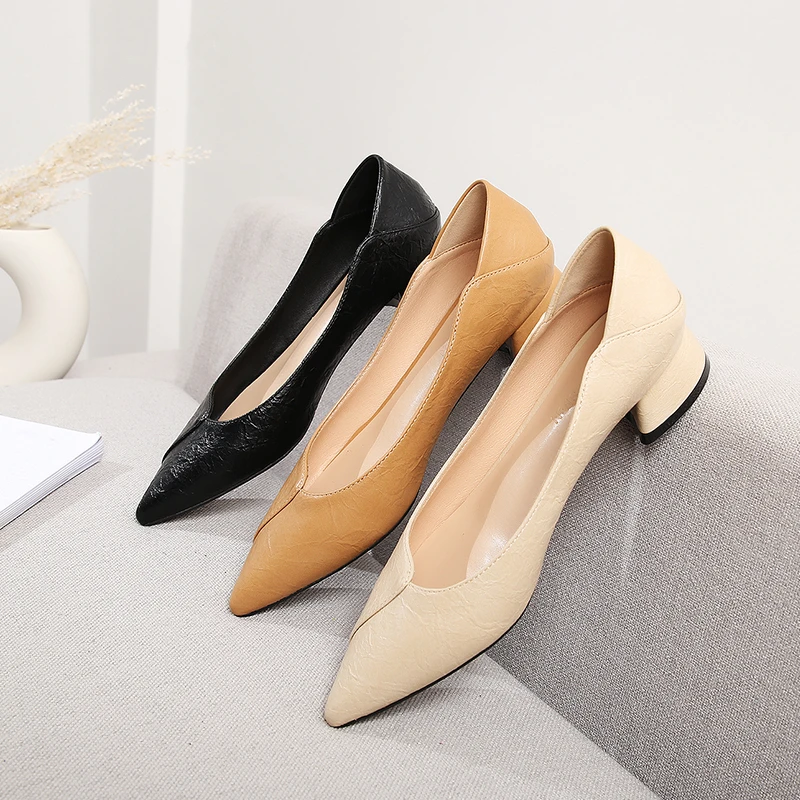 Рабочая обувь женские туфли лодочки с острым носком на низком квадратном каблуке