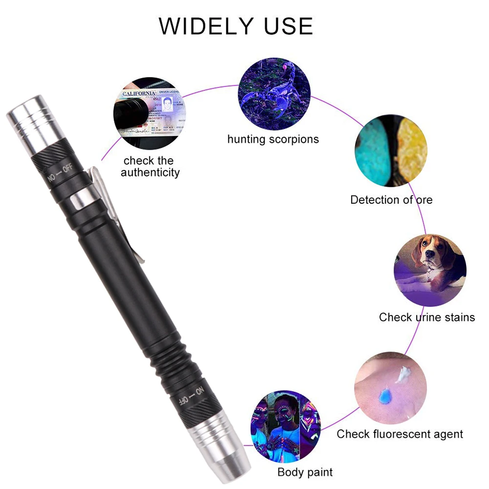 New 2 in 1 Mini UV LED Flashlight Pen Multifunctional 395nm Ultra Violet Purple White Light Torch | Освещение