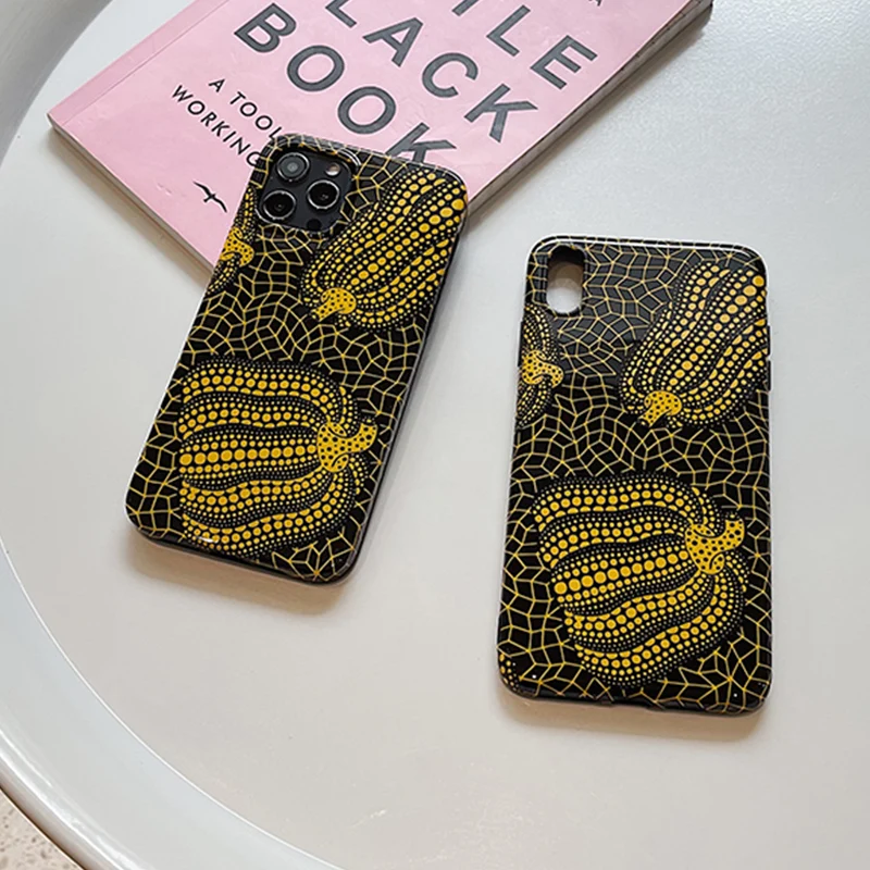 Yayoi Kusama Pumpkin Iphone Art Case iphone 13/12 7 8 Plus X XR XS MAX 11 Pro MAX SE 2020 Gridding Protection Anti-fall Shell